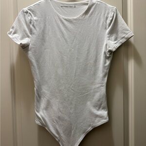 Abercrombie & Fitch White Cotton-Blend Crew Bodysuit – M